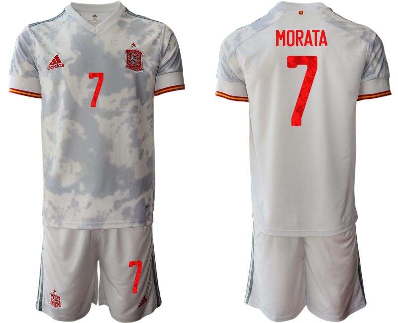 Men 2021 European Cup Spain away white #7 Soccer Jersey->spain jersey->Soccer Country Jersey